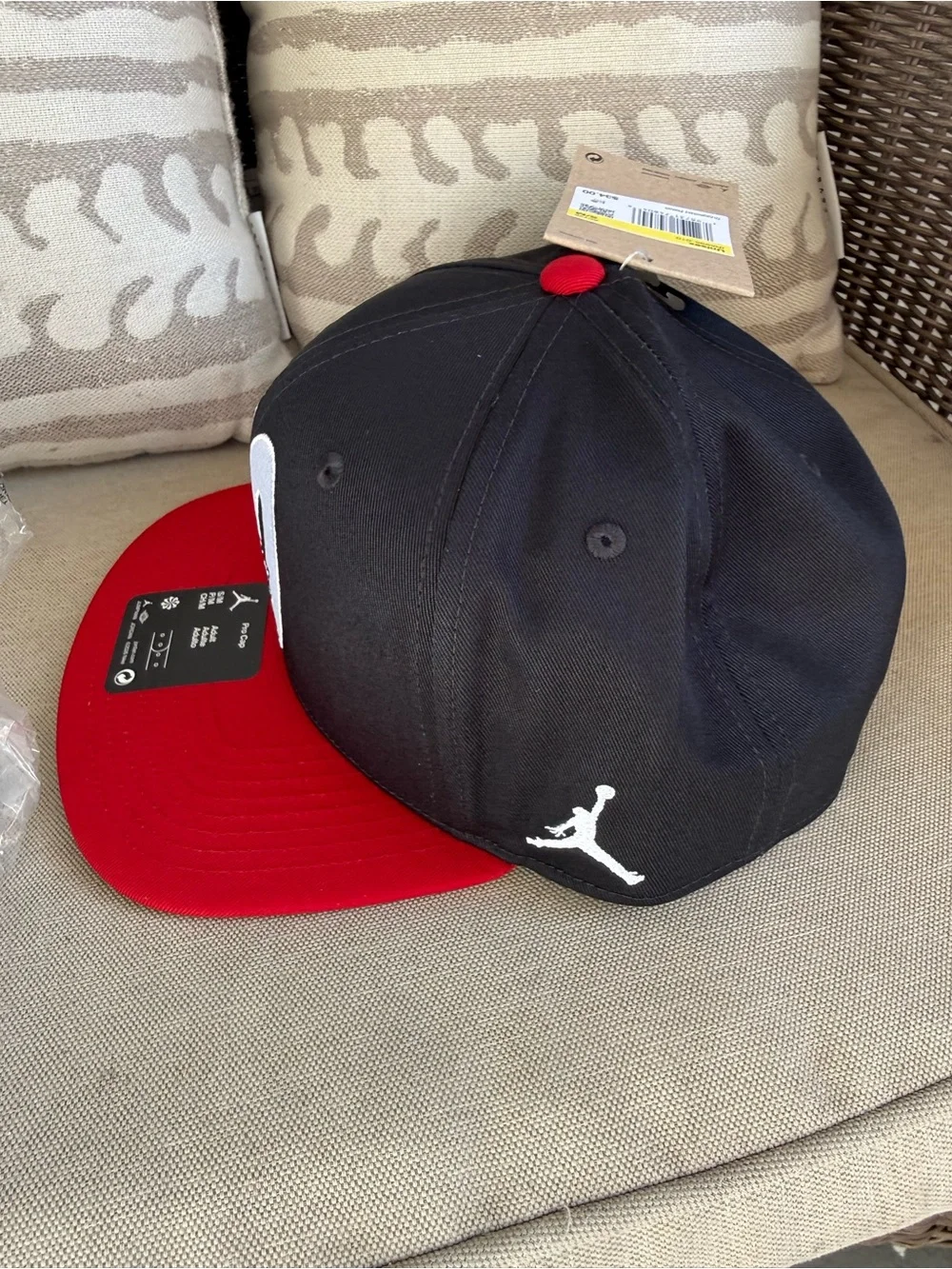 Jordan Black and Red Pro Cap with White NO Embroidery